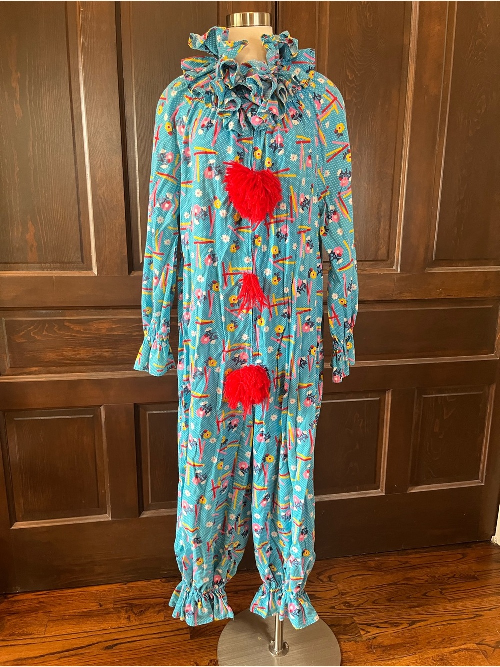 Vintage 70s 80s Clown Costume Handmade Blue Polka Dot 2 Piece Adult Unisex M-XL